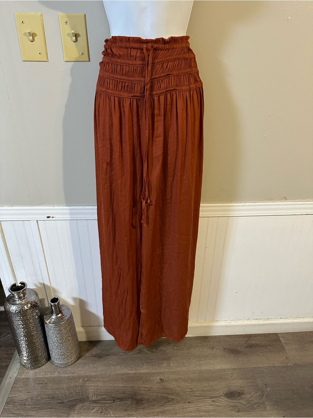 Mustard Seed Wide-Leg Smocked Waist Pants - Rust Orange